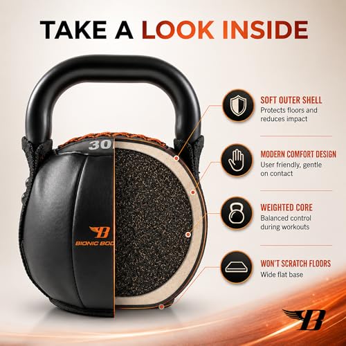 Bionic Body by Kim Lyons Soft Kettlebell with Handle | Soft Weight for Strength Training, Conditioning, Core & Full Body Workouts | Ergonomic Grip | Home Gym, Cross Training, HIIT & Functional Fitness Equipment - style: Orange - 30 LB