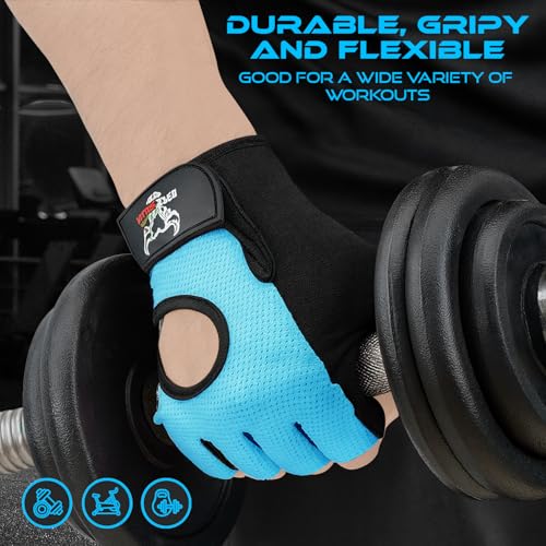 BEAST RAGE Fingerless Weight Lifting Gloves with Palm Protection Padding, Breathable Lightweight Gym Gloves for Men, Women, Weightlifting, Cycling, Exercise, Training Pull Up - color: Aqua, size: Medium