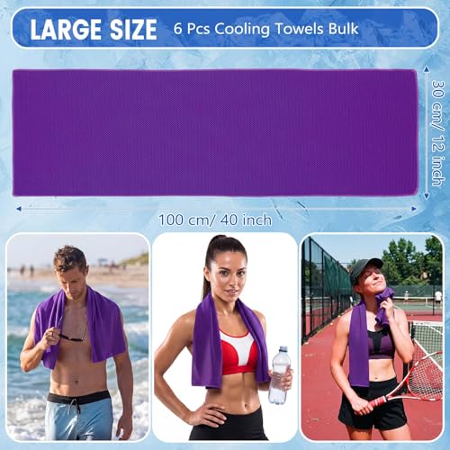 Hosuly 6 Pack Cooling Towels 40"x12" Ice Towel Cooling Neck Wraps Soft Breathable Chilly Stay Cool in Summer for Sports Yoga Golf Gym Activities(Purple) - color: Purple