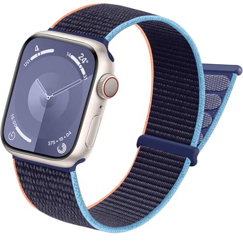 Sport Loop Band Compatible with Apple Watch Bands for Women 44mm 46mm 45mm 49mm 42mm 38mm 40mm 41mm men,Stretch Adjustable Braided Nylon Straps for iWatch Series 11/10/9/8/7/6/5/4/3/2/1/SE/Ultra - color: BlueOrange, size: 44mm/45mm/46mm/49mm/(42mm-series