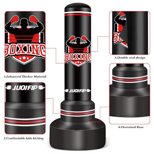Punching Bag for Adults Teens, Standing Boxing Bag with Gloves and Pump - color: black and red, size: 70inch