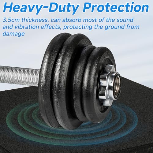 1.37'' Thick EPDM Exercise Equipment Mat Shock Absorbing Mats | 2 PCS 20'' X 20'' Heavy Duty Rubber Silencer Drop Pads Noise Reducing Weightlifting Crash Floor Mats for Home Gym, Black