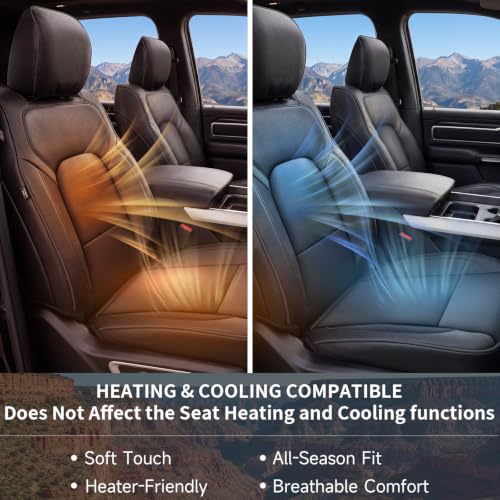 Umbrauto Car Seat Covers for Dodge RAM, Premium Nappa Waterproof Leather Seat Cushion Fits 2009-2026 RAM 1500/2500/3500 Crew Quad Mega Cab with Flat Bench,Full Set, Black - size: Full Set(Concave Front+Flat Rear)