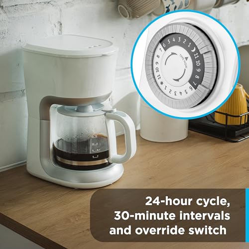 GE 24‑Hour Mechanical Outlet Timer Switch, Dual Grounded Plug‑in Control for Indoor Lighting, Lamps, Christmas Trees, Fans and Small Appliances (3 Pack), 66404