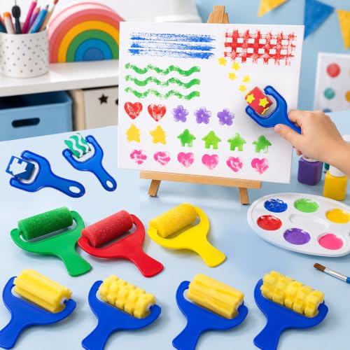 12pcs Sponge Roller Set, Plain and Textured | Foam roller set for DIY, home, and classroom projects, washable and reusable, art craft painting tools