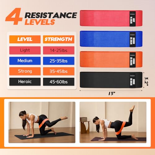 Lianjindun Booty Resistance Bands for Legs & Glutes, Non-Slip Workout Set | Exercise Bands for Working Out, Pilates, Yoga, Home Gym, Booty, Leg, Heroic/Strong/Medium/Light Fabric Loops for Women Men - color: Red, Blue, Orange, Black