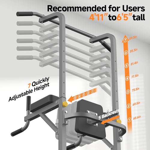 Power Tower Pull Up Station with Arm Rests Back Pad and Flared H-Shaped Base - color: Black