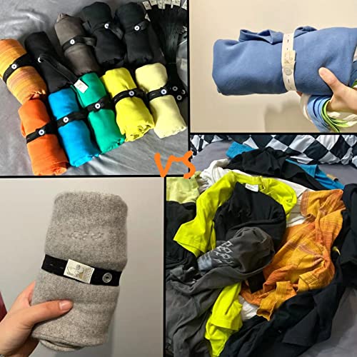 20Pcs Elastic Band with Buttonholes, Stretchable Connectable, Roll-up Clothes Storage Band, Adjustable Clothing Storage Strap with Button, Travel Luggage Space Saver, Drawer & Closet Organizer, Black - color: Black