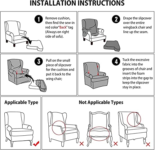 NILUOH Wingback Chair Slipcover 2 Pieces, Stretch Spandex Wingback Chair Covers Washable Slipcover for Wingback Armchairs Non-Slip Furniture Protector with Elastic Bottom for Living Room - color: 26