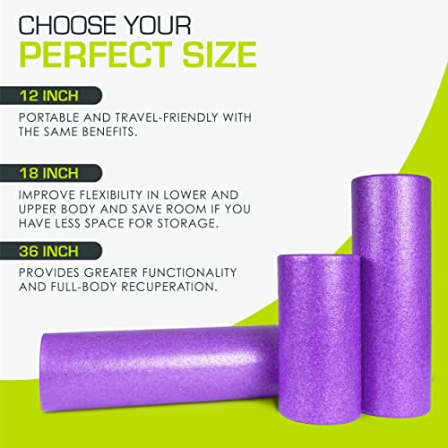 ProsourceFit High Density Foam Rollers 12 - inches long, Firm Full Body Athletic Massager for Back Stretching, Yoga, Pilates, Post Workout Trigger Point Release, Purple - color: Purple, size: 12"H x 6"D