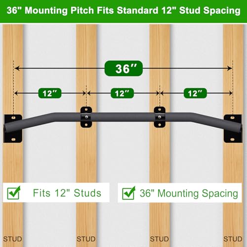 SELEWARE Heavy Duty Wall Mount Pull Up Bar, Joist Mount Chin Up Bar for Doorway, Sturdy Steel Construction, w/Resistance Band Hooks, Fits 32"/36" Wall Studs for Home Gym Strength Training - size: B: 36" x 1.6" Dia Grip