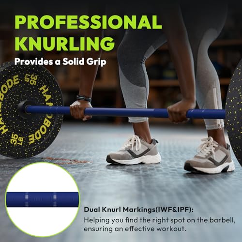 HANDBODE 7 FT Olympic Barbell 45 LB, 2-Inch Standard Weight Bar, 1000 LB | Needle Bearings, Knurled Grip, Hard Chrome Coating, Powerlifting, Bench Press, Deadlift, Squat, Hip Thrusts And Cleans - color: Blue