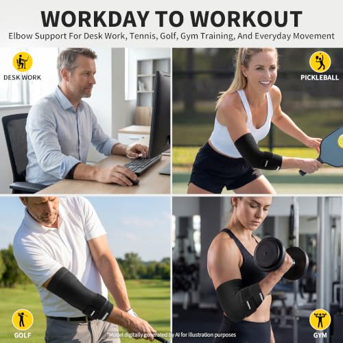 CAMBIVO Tennis Elbow Brace with Adjustable Strap, 1 Pack, Black, Medium | Lightweight High-Stretch Knit, 360° Support, Tendonitis Relief, Gym Golf Weightlifting, Hook-and-Loop, Men and Women - size: Medium