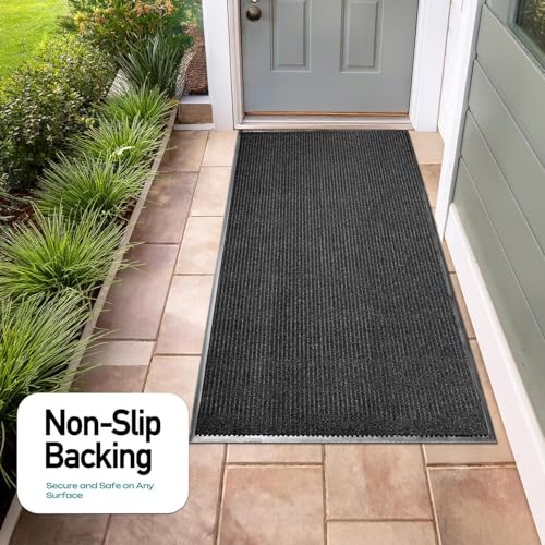 Durable Rubber Door Mat - Heavy Duty, Indoor/Outdoor, Easy Clean, Waterproof, Low-Profile Mat for Entry, Patio, Garage - Stylish (Black, 2' x3' Feet) - color: Black, size: 2 x 3 feet