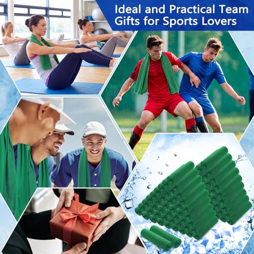 Hosuly 100 Pack Cooling Towels, 40"x12" Cooling Towels for Neck and Face Breathable Soft Chilly Sweat Rag Microfiber Sport Rags for Gym Yoga Golf Running - color: Green