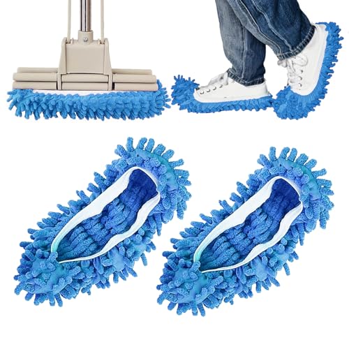 1 Pair Floor Cleaning Mop Slippers Set, Slip On Mopping Accessories for Indoor Household Floor Care and Daily Cleaning Tasks(Blue) - color: Blue