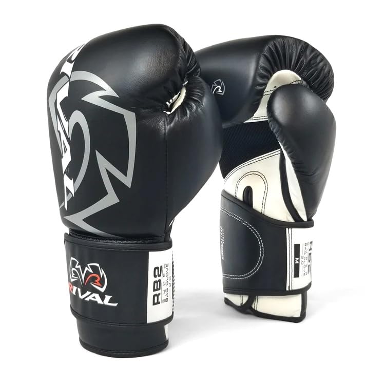 RIVAL Boxing RB2 2.0 Super Bag Gloves, Hook and Loop Closure - High-Density, Multi-Layered Padding, and Breathable Mesh Palm - color: Black, size: Small