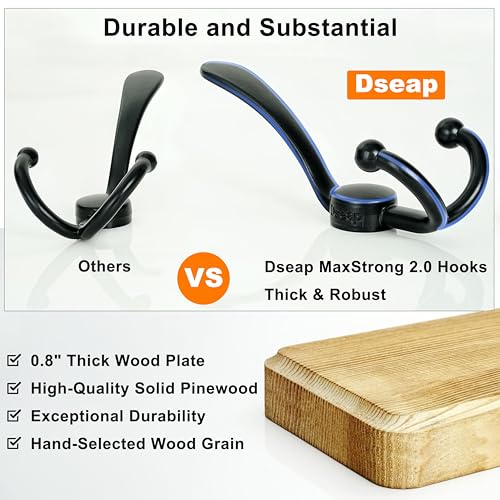 Dseap Coat Rack Wall - Heavy-Duty 38-1/4" Long, with Reinforced 10 Custom Tri-Hooks, Solid Wood Wall Hanger for Coats Hat Jackets - Rustic Farmhouse Entryway Hallway Storage, Black - color: Black, size: L=38.3"