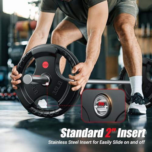Gikpal Olympic Weight Plates, 2-Inch Three-Grip Rubber Coated Barbell Plates with Steel Hub, Cast Iron Weights for Strength Training & Home Gym, Pair or Sets (2.5–45LB) - style: 2 X 2.5LBS