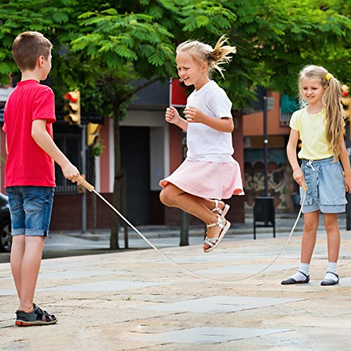Hungdao 4 Pcs Jump Ropes for Kids with Wooden Handle Cotton Braided Adjustable Skipping Rope for Exercise Fitness Jumping Rope for Children Boys Girls Students Preschooler Outdoor Fun Activity