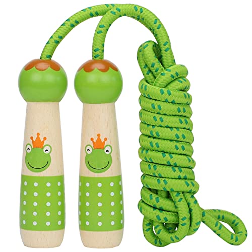 EGOSKY Jump Rope Kids, 7.2ft Children Adjustable Cotton Skipping Rope with Wooden Handle for Boys Girls Fitness Outdoor Activity - color: Green