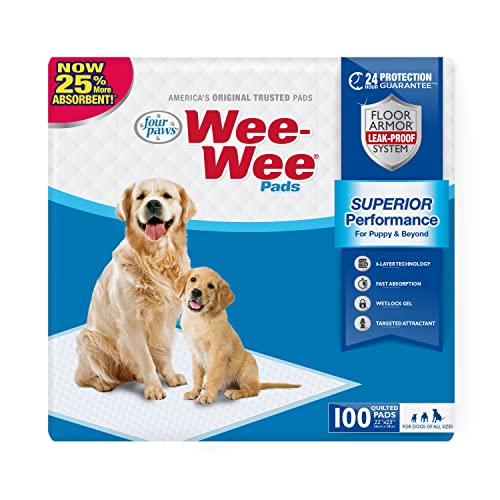 Four Paws Wee-Wee Superior Performance Unscented Pee Pads for Dogs & Puppies, Quilted Leak-Proof Dog Housebreaking Potty Training Floor Protection, 22" x 23", 100 Count - size: 100 Count