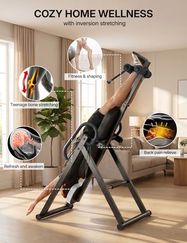 YOLEO Gravity Inversion Table for Back Pain Relief 2026 New Inversion Table w/Lumbar Support Easy to Assemble Back Stretcher Machine 300 lbs - color: Black