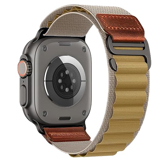Alpine Loop Nylon Compatible with Apple Watch Ultra 3/2/1 Band 49mm Series 11/10/9/8/7/6/5/4/3/2/1/SE 46mm 45mm 44mm 42mm, Adjustable Soft Sport Strap with Leather Design for iWatch Men - color: Wheat