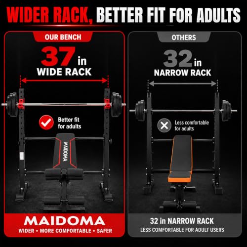 MAIDOMA 1500LBS Foldable 8 IN 1 Weight Bench Set, Adjustable Flat Incline Decline Bench Press with Upgraded Wide Squat Rack and Leg Extension for Full Body Home Gym Workout (US Stock) - color: Dull Black
