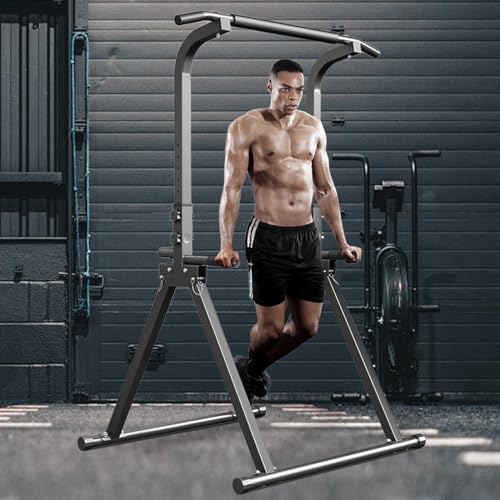 YYJO Foldable Pull Up Bar Free Standing Multi-function Power Tower Dip Bar with Assistance Bands Home Gym Strength Training Equipment - color: Black 02
