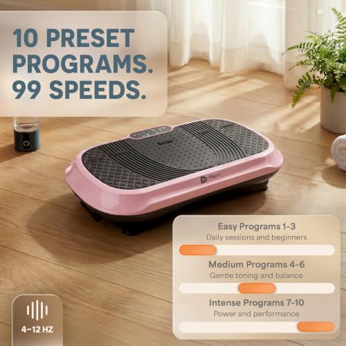 Lifepro Waver Vibration Plate Exercise Machine – High-Intensity Vibration Plate for Lymphatic Drainage – Full-Body Workout Vibrating Platform with Loop Bands – Fitness Equipment for Strength & Toning - color: Pink