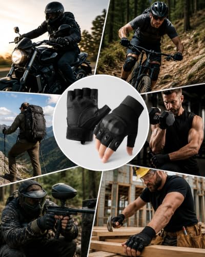 Fingerless Tactical Gloves for Gym, Motorcycle Gloves Hard Shell Knuckle Protection Leather Palm, Workout Cycling Airsoft Shooting Hunting Hiking Driving - size: X-Large