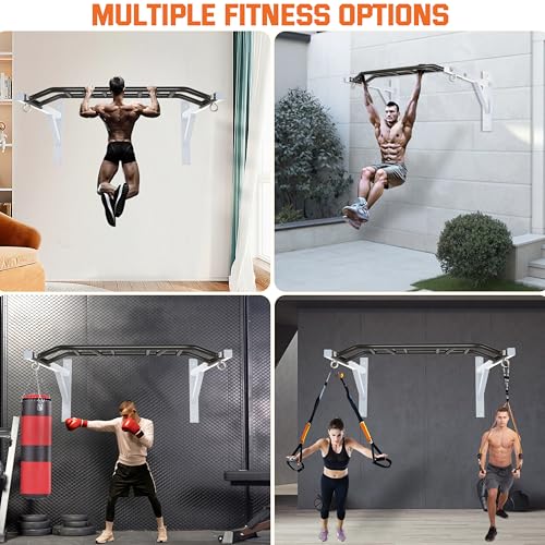 Upgrade Pull Up Bar Wall Mounted,Heavy Duty Multi Grip Chin Up Bar for Strength Training, 600 lbs Capacity, Durable Steel Construction, Perfect for Home and Garage Workouts - color: White Black