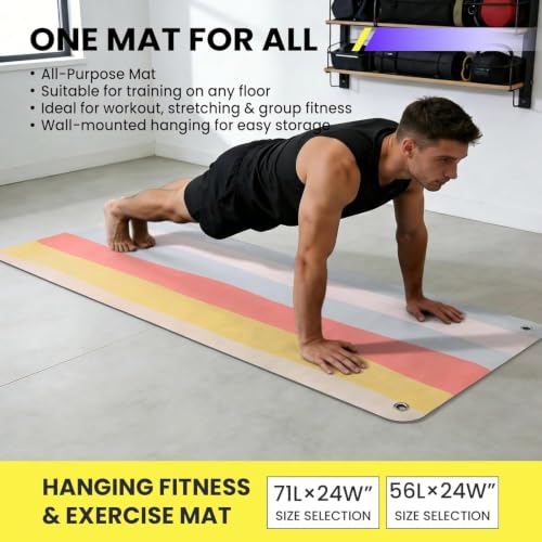 Garvee Hanging Exercise Mat, 71x24 / 56x24 Inch PVC Fitness & Yoga Mat for Group Classes, 5mm Thick with Reinforced Holes, Commercial Grade Gym Mat, Black/Blue/Multicolor - color: 71*24Multicolor