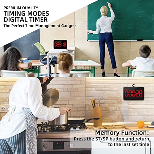 PERSUPER Digital Timer Kitchen Timer Count Down Up Rechargeable Kitchen Gadgets Vibration Mode Adjustable Volume and Brightness LED Display Time Management for Cook, Desk, Kids Adults Study Teaching - color: Red