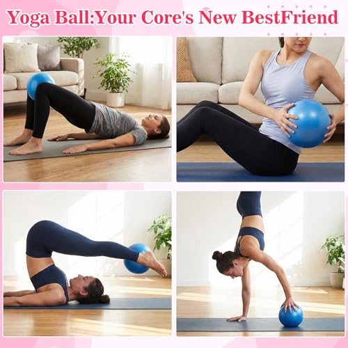 4 Pcs Small Exercise Pilates Ball Bulk 9 Inch Mini Yoga Balls Anti Burst and Slip for Stability, Fitness, Physical Therapy, Stretching & Core Workout at Home Gym Office Class - color: Solid Blue