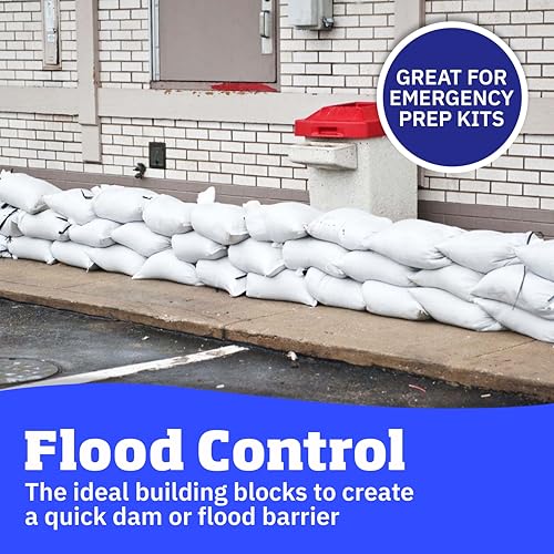 DURASACK Heavy Duty Sandbags with Ties, 14x26, Empty, White, Pack of 100 | Woven Polypropylene Sandbags for Flood Control with 1600 Hours of UV Protection, 50 lbs Capacity - color: White, size: 100 Sandbags