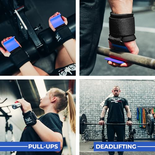 BEAST RAGE Weight Lifting Hooks (Pairs) for Men Anti Slip Durable Coated Grip Wrist Straps for Pull Ups Deadlift Strength Fitness Bodybuilding Women Hook Exercise - color: Blue