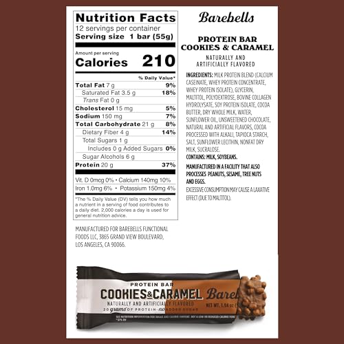 Barebells Protein Bars Cookies and Caramel - 24 Bars (2 Packs of 12), 20g High Protein Treats - Chocolate Nutrition Bar with 1g Total Sugars - On-The-Go Breakfast or Post-Workout Snack - size: 24 Count (Pack of 1)