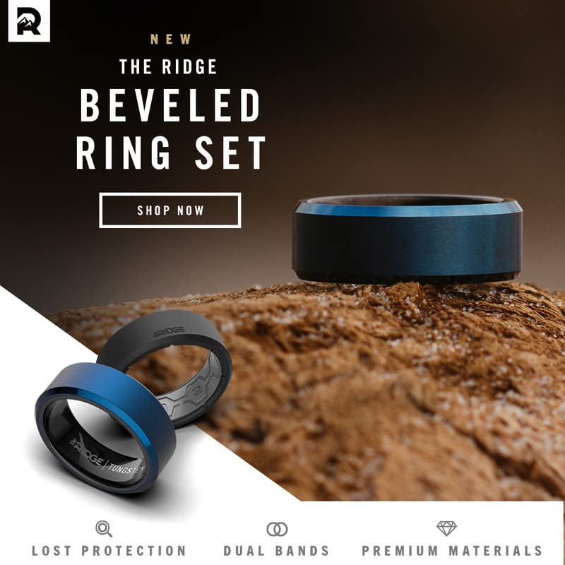 The Ridge Tungsten Rings For Men - Mens Wedding Band - Strong, Durable, and Scratch-Resistant Beveled Ring With Silicone Band - color: Alpine Navy