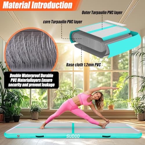 SUDOO Gymnastics Air Mat 10ft/13ft/16ft Inflatable Air Tumble Track Mat 4" Thick Tumbling Mat With Pump or No Pump for Training Tumble Yoga Cheerleading Parkour Beach Water Activities Home Use - color: Green, size: 13ft*3.3ft*4in (4*1*0.1m)