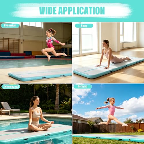 IBATMS Inflatable Gymnastics Mat 10/13/16/20ft, Air Tumbling Mat Track - color: Mint green, size: 10ft(3x0.9x0.1m)