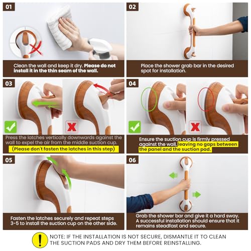 TAILI Grab Bars for Bathtubs and Showers 2 Pack Suction Grab Bar, Heavy Duty Shower Handle Removable Bath Handrails for Seniors and Elderly, Bathroom Safety Grip No Drilling Waterproof,Wood Grain,G9 - color: Wood Grain, size: 16.8"