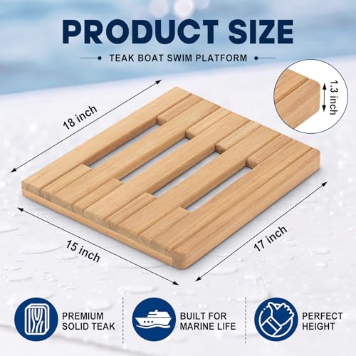 Novabright Teak Swim Platform for Boats, Marine Teak Wood Decking Step/seat, 18" x 15" x 1.3" Non-Slip Boat Boarding and Resting Accessory Universal Replacement for Yacht, Sailboat, Dock