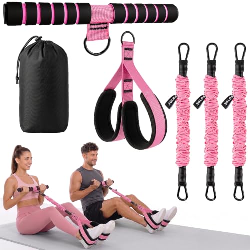 Sit Up Assist Strap, Multifunctional Foot Pedal Resistance Band Set 30-90LB, Adjustable Strength Home Gym Fitness Equipment for Full Body Workout – Portable Home Gym for Men & Women