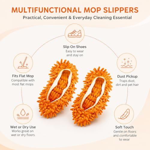 Mop Slippers Floor Cleaning Slippers Reusable Slipper Mop Covers Wearable Floor Cleaner for Household Indoor Use ,Orange Color - color: Orange Color
