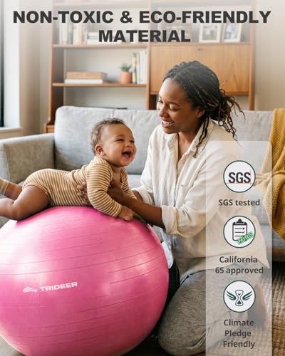 Trideer Yoga Ball for Exercise, Pilates, Core & Balance Training, Stability Ball for Pregnancy & Birthing Prep, Physical Therapy, Daily Stretching, Office Chair for Active Sitting, Quick Pump Included - color: Pink, size: L(23-26ines/58-65cm)