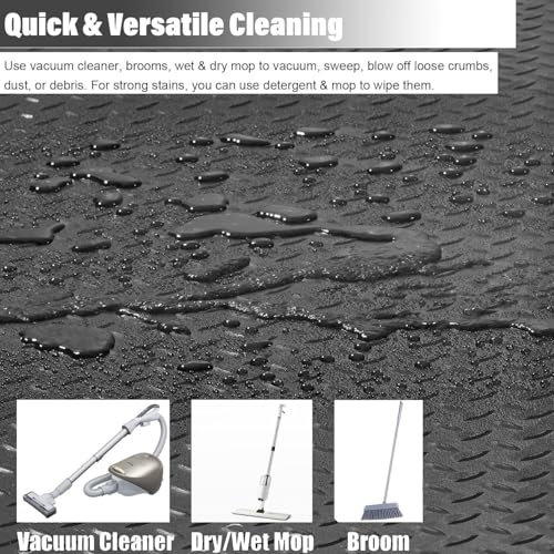 Heavy Duty Diamond-Plate Rubber Flooring Roll, 4' x 14', 1/8" Thick, Waterproof Anti-Slip Floor Mat, Easy to Clean & Install Floor Protector for Garage, Gym, Stable, Basement, Kennel - size: 4 ft x 14 ft x 0.1 in