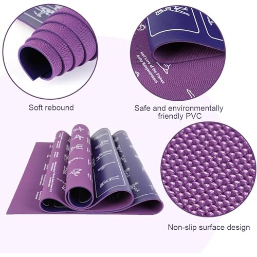 Yoga Mat Thick with Poses Stretches Double-Sided | Yoga Mat Non Slip Workout for Indoor Floor Home Travel Gym Studio Pilates Outdoor Balance Kneeling Physical Training