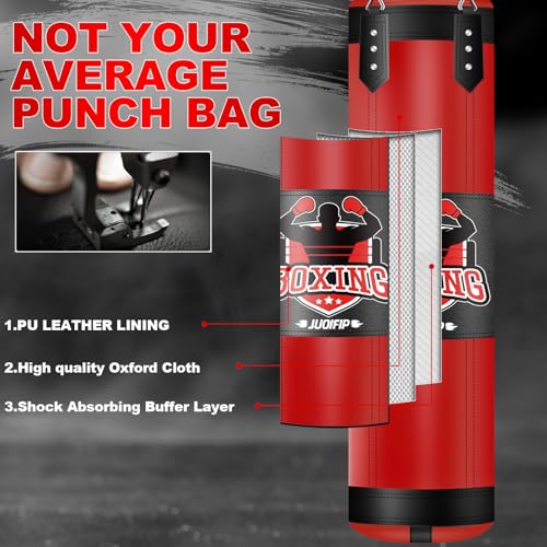 Punching Bag Set for Adults, 4FT Heavy Boxing Bag Set with 12 OZ Boxing Gloves, Suitable for MMA Karate Kickboxing Boxing Muay Thai Training at Home or Gym - Unfilled Heavy Bag - color: Red